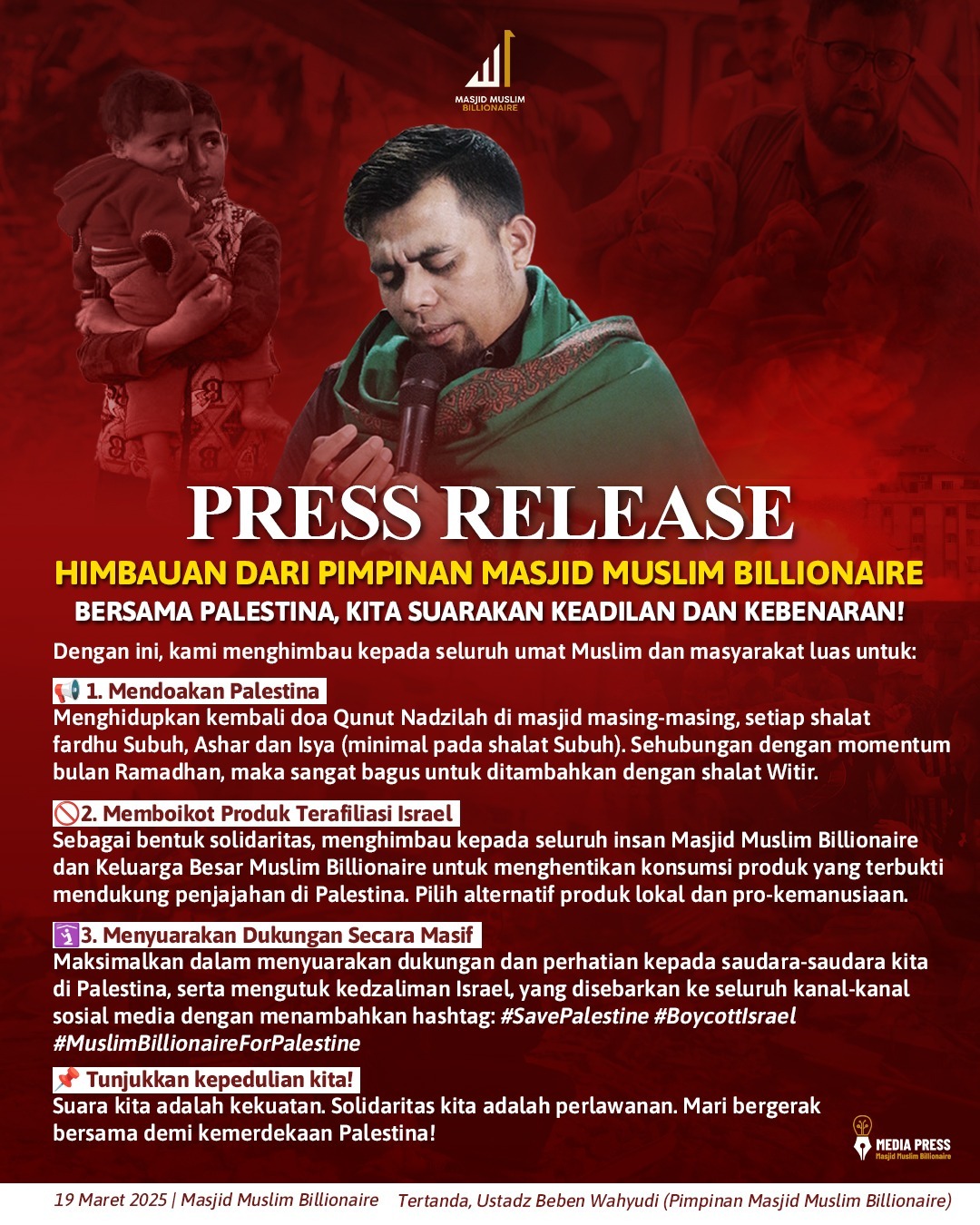 🔴 PRESS RELEASE 🔴 | Himbauan dari Pimpinan Masjid Muslim Billionaire